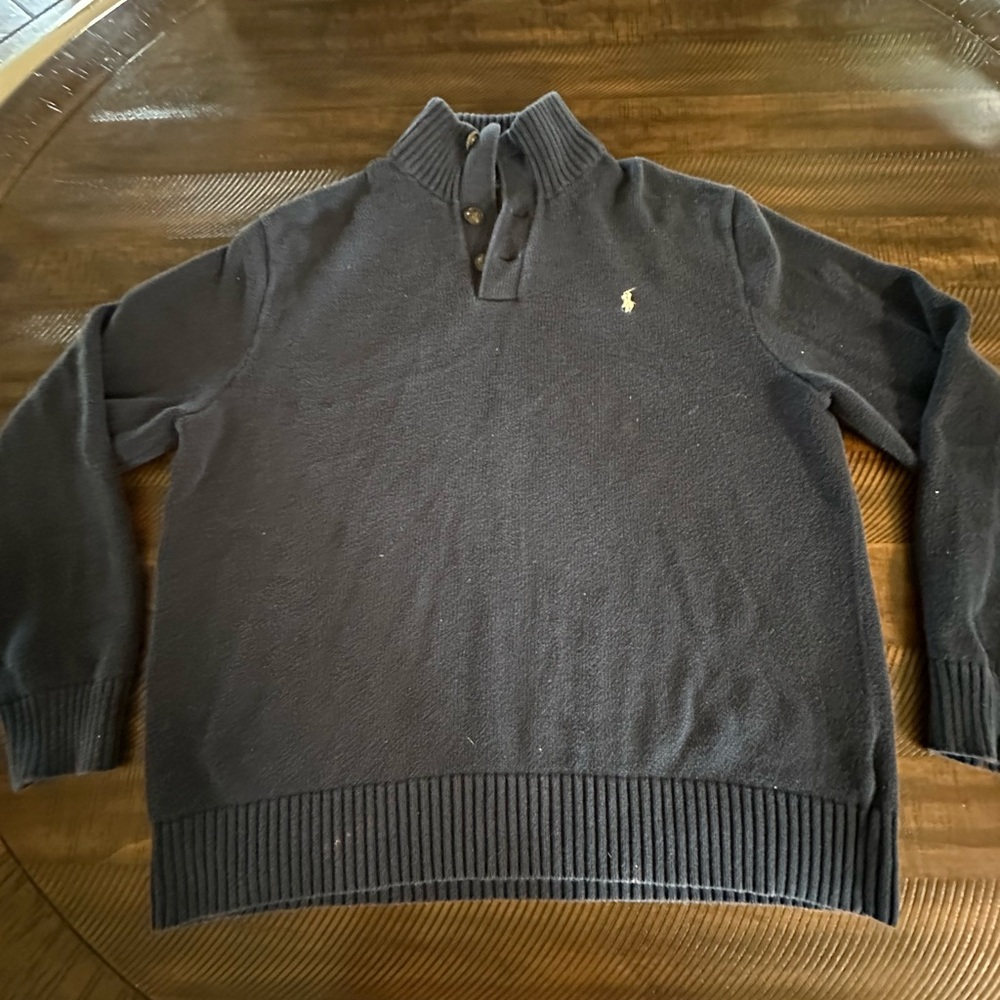 Ralph Lauren Blue Zip Up Sweater with Stand-Up Collar